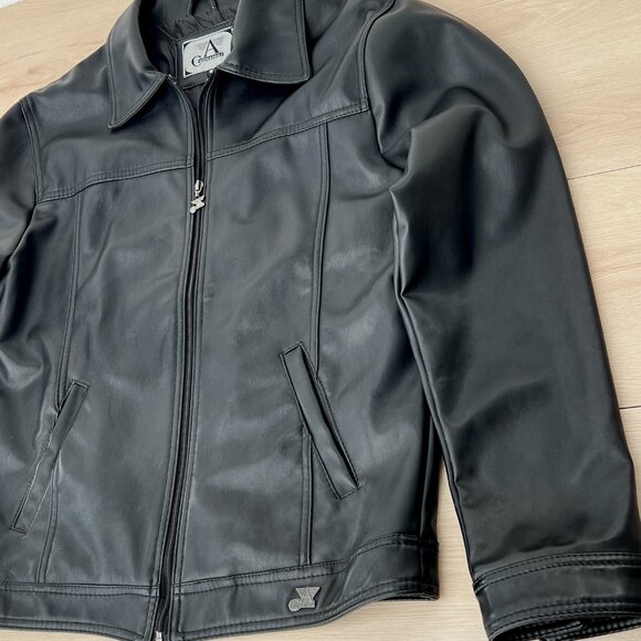 A Collezioni Italian Black Faux Leather Motorcycle Jacket Men’s XL European Chic - Picture 14 of 15